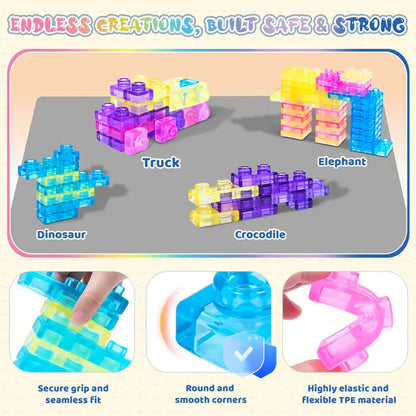 🌈Soft Jelly Stacking Blocks – 40PCS Squishy Sensory STEM Building Toy for Toddlers💛