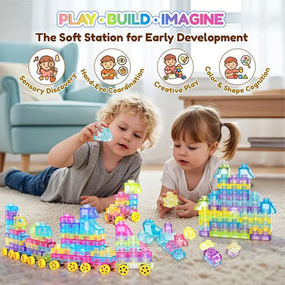 🌈Soft Jelly Stacking Blocks – 40PCS Squishy Sensory STEM Building Toy for Toddlers💛