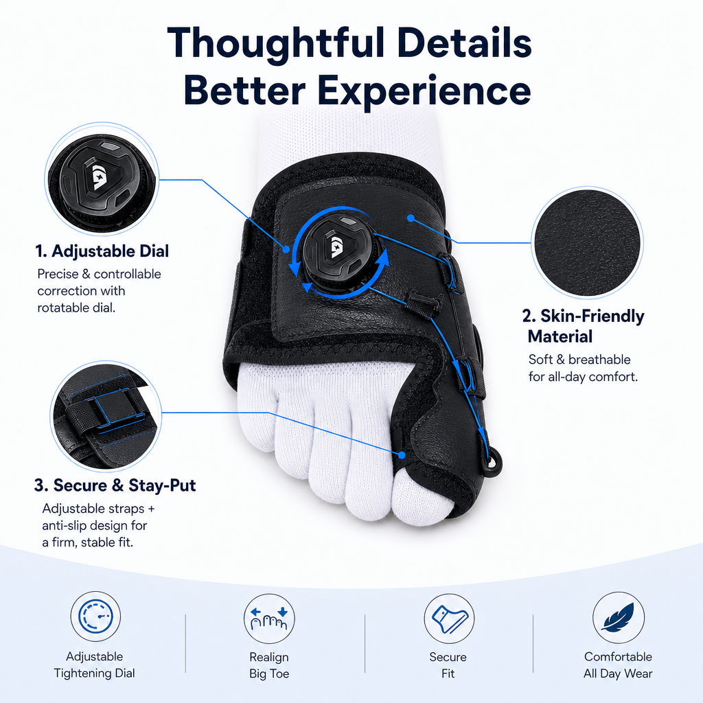 Adjustable Dial Big Toe Straightener – Comfortable Bunion Corrector Support