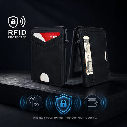💵Slim RFID Wallet for Men – Pop-Up Card Holder with Money Clip & Dual ID Windows