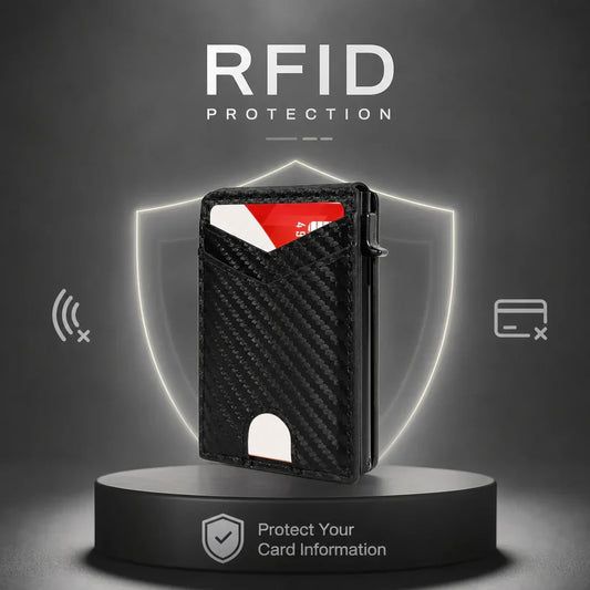 💵Slim RFID Wallet for Men – Pop-Up Card Holder with Money Clip & Dual ID Windows