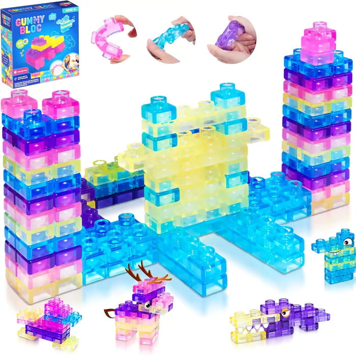 🌈Soft Jelly Stacking Blocks – 40PCS Squishy Sensory STEM Building Toy for Toddlers💛