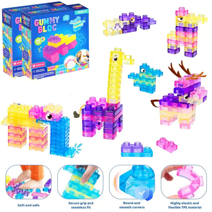 🌈Soft Jelly Stacking Blocks – 40PCS Squishy Sensory STEM Building Toy for Toddlers💛