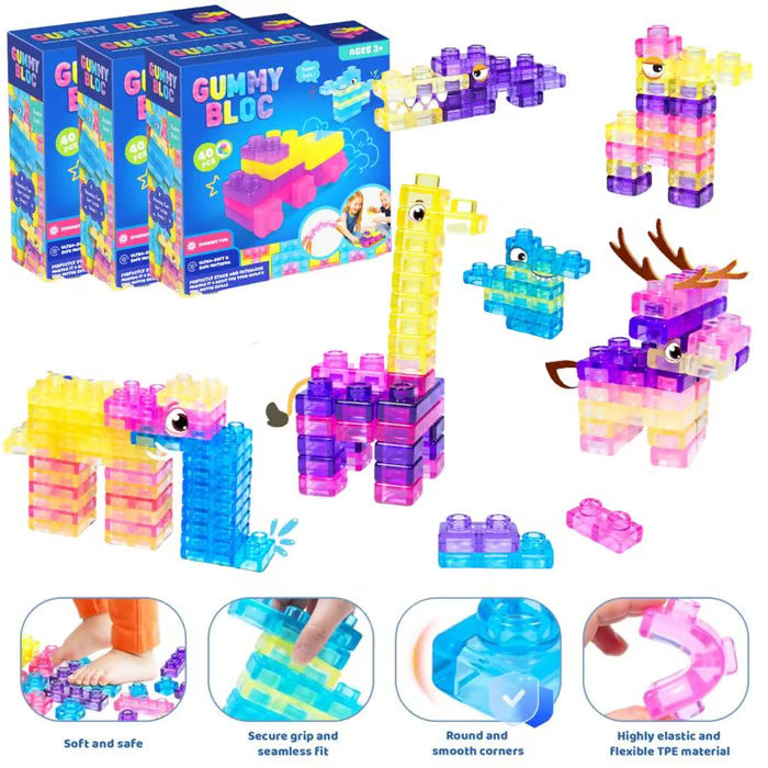🌈Soft Jelly Stacking Blocks – 40PCS Squishy Sensory STEM Building Toy for Toddlers💛