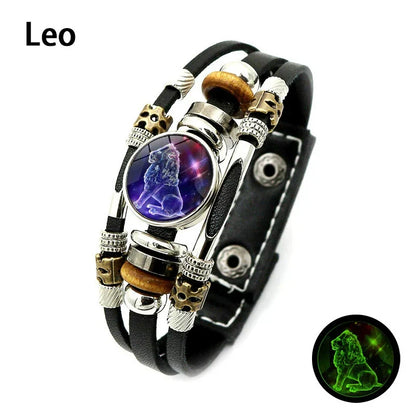 🌌 Wear Your Destiny: The 12 Zodiac Leather Bracelet 🌌
