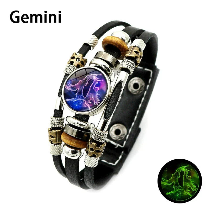 🌌 Wear Your Destiny: The 12 Zodiac Leather Bracelet 🌌