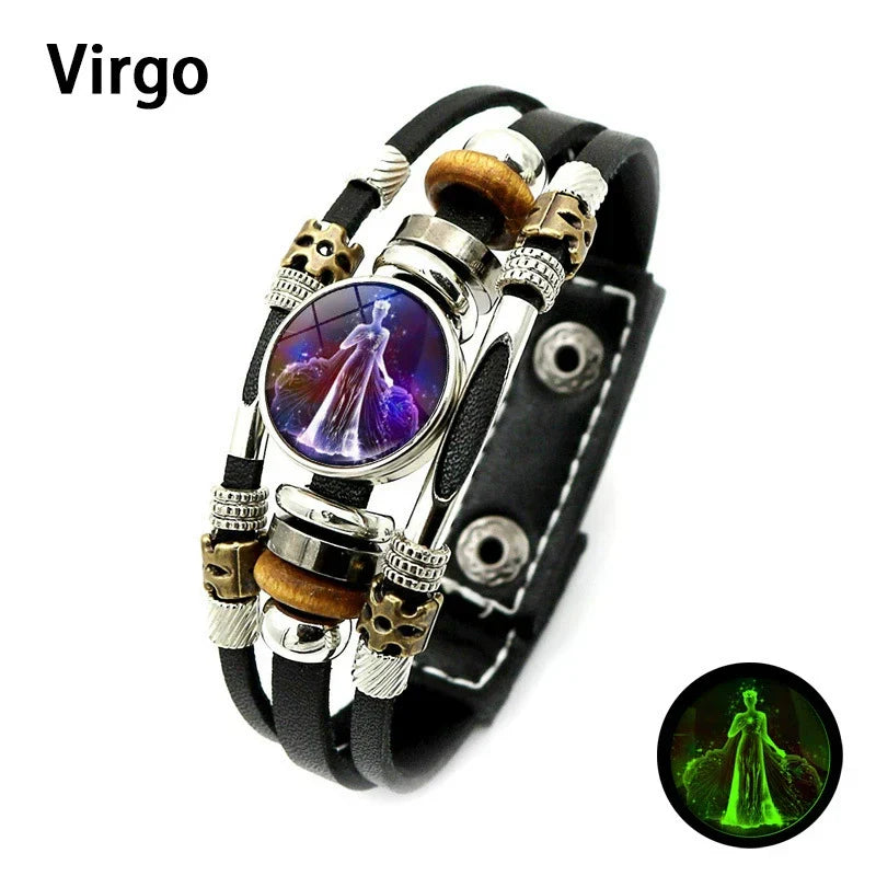 🌌 Wear Your Destiny: The 12 Zodiac Leather Bracelet 🌌