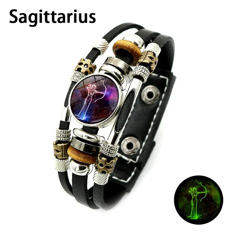 🌌 Wear Your Destiny: The 12 Zodiac Leather Bracelet 🌌