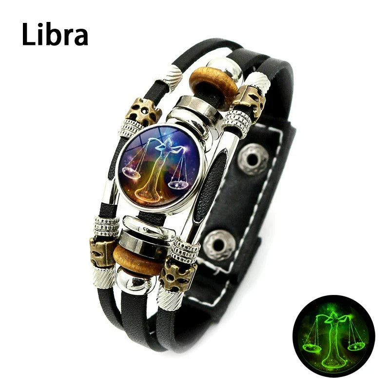 🌌 Wear Your Destiny: The 12 Zodiac Leather Bracelet 🌌