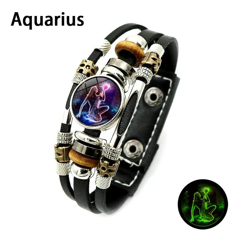 🌌 Wear Your Destiny: The 12 Zodiac Leather Bracelet 🌌