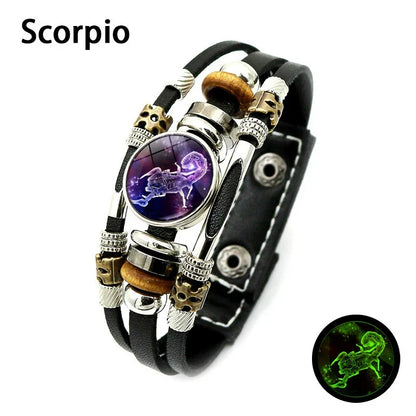 🌌 Wear Your Destiny: The 12 Zodiac Leather Bracelet 🌌