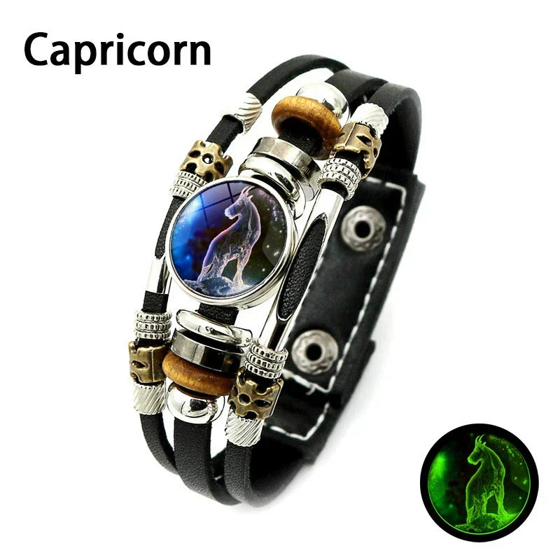 🌌 Wear Your Destiny: The 12 Zodiac Leather Bracelet 🌌
