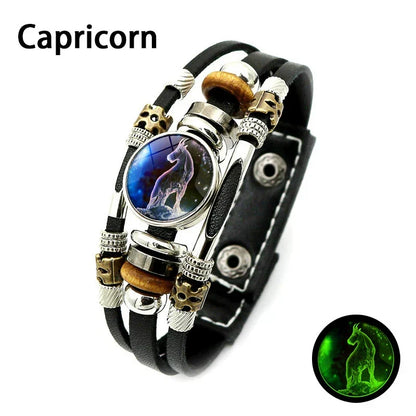 🌌 Wear Your Destiny: The 12 Zodiac Leather Bracelet 🌌