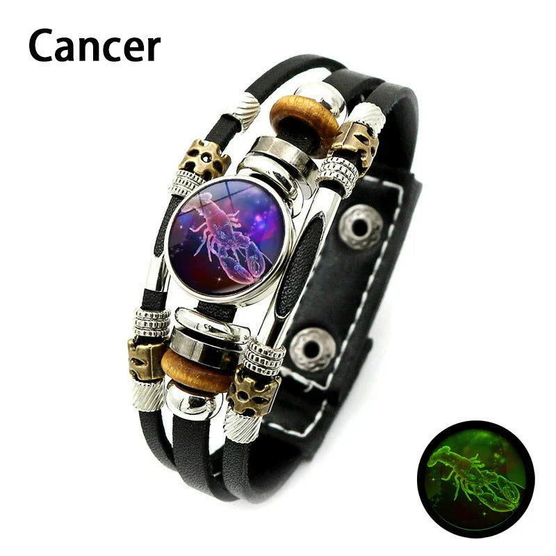 🌌 Wear Your Destiny: The 12 Zodiac Leather Bracelet 🌌