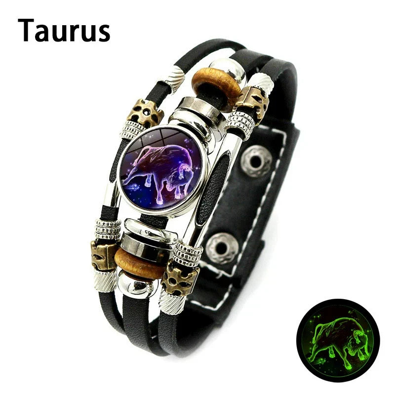🌌 Wear Your Destiny: The 12 Zodiac Leather Bracelet 🌌