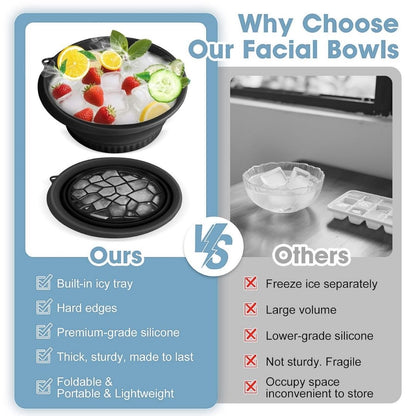 Foldable Silicone Facial Ice Bath Bowl, Ice Face Bowl with Built-in Ice Tray