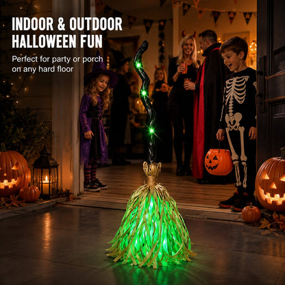 Animated Moving Witch Broom, Light‐Sound‐Motion Halloween Prop