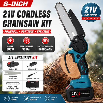 2 Battery 6-8  Mini Cordless Chainsaw Electric One-Hand Saw Wood Cutter
