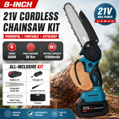 2 Battery 6-8  Mini Cordless Chainsaw Electric One-Hand Saw Wood Cutter