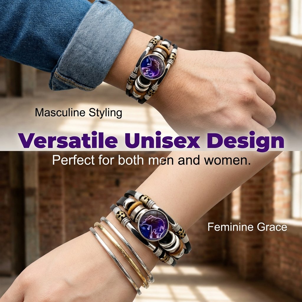 🌌 Wear Your Destiny: The 12 Zodiac Leather Bracelet 🌌