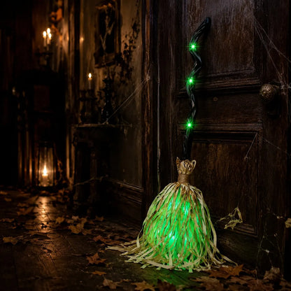 Animated Moving Witch Broom, Light‐Sound‐Motion Halloween Prop