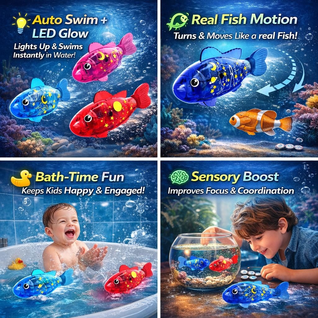 Magic Glowing Robot Fish (4-Pack) - Water-Activated LED Swimming Toys 🐠✨