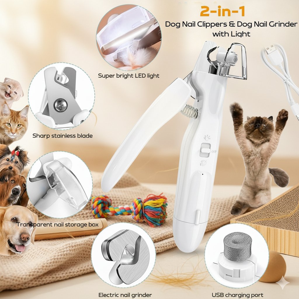 2-in-1 Pet Nail Clipper & Grinder with LED Light