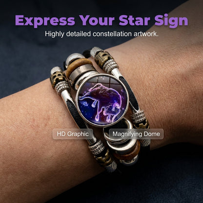 🌌 Wear Your Destiny: The 12 Zodiac Leather Bracelet 🌌