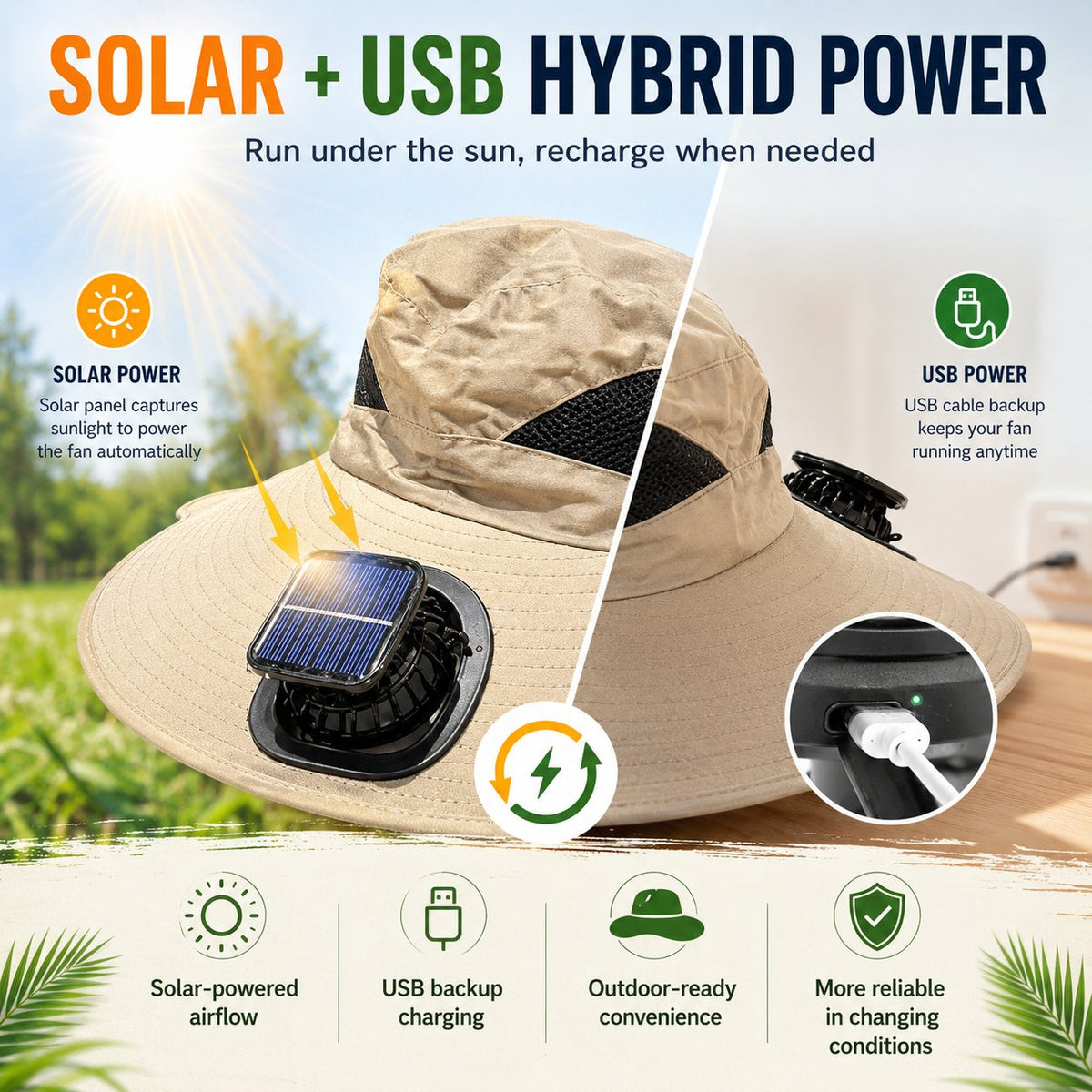 Summer Hot Sale🔥 New Ultralight Solar Fan Sun Hat – Lighter Than a Baseball!