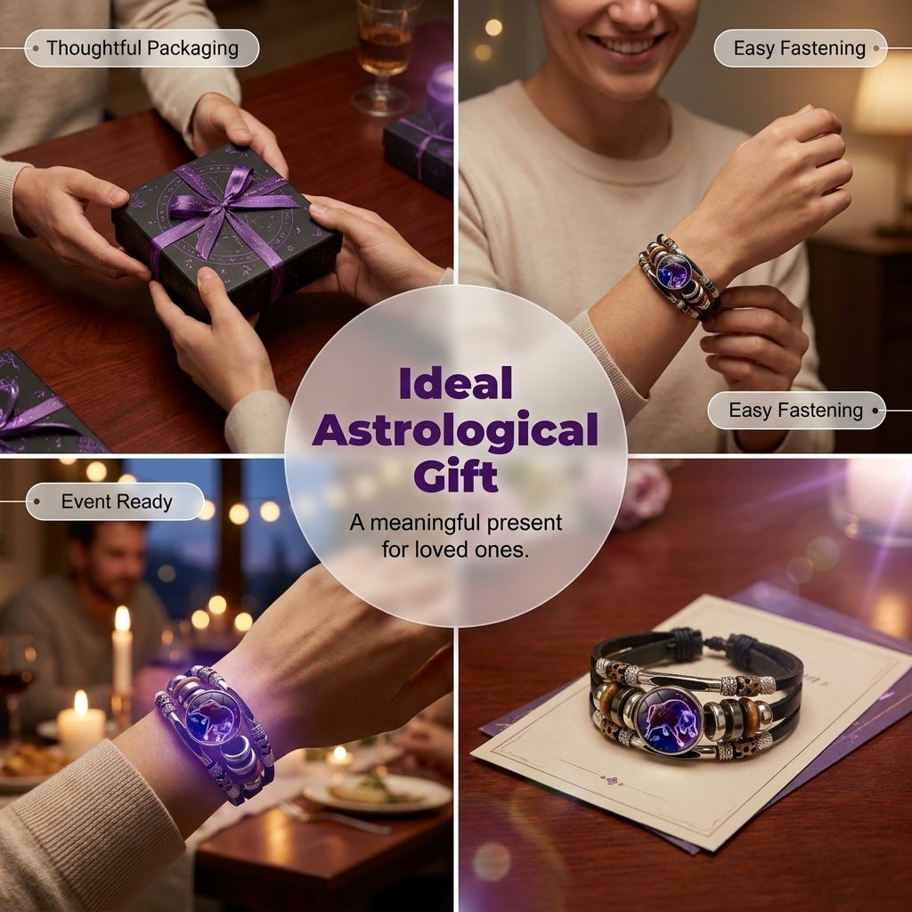🌌 Wear Your Destiny: The 12 Zodiac Leather Bracelet 🌌