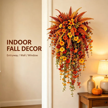 🍂🍁 ARTIFICIAL FALL HARVEST HANGING BASKET - AUTUMN PORCH & DOOR DECORATION