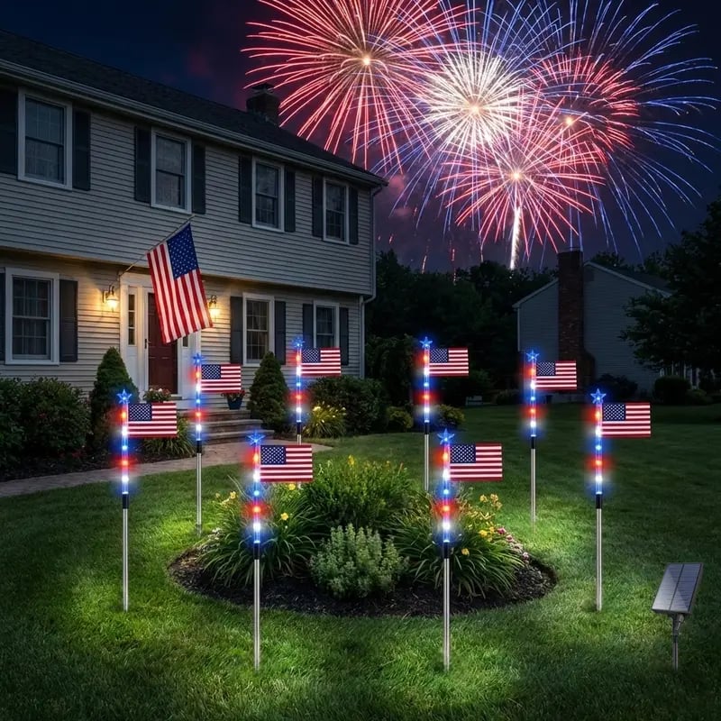 8 Solar American Flag Pathway Lights for 250th Independence Celebration