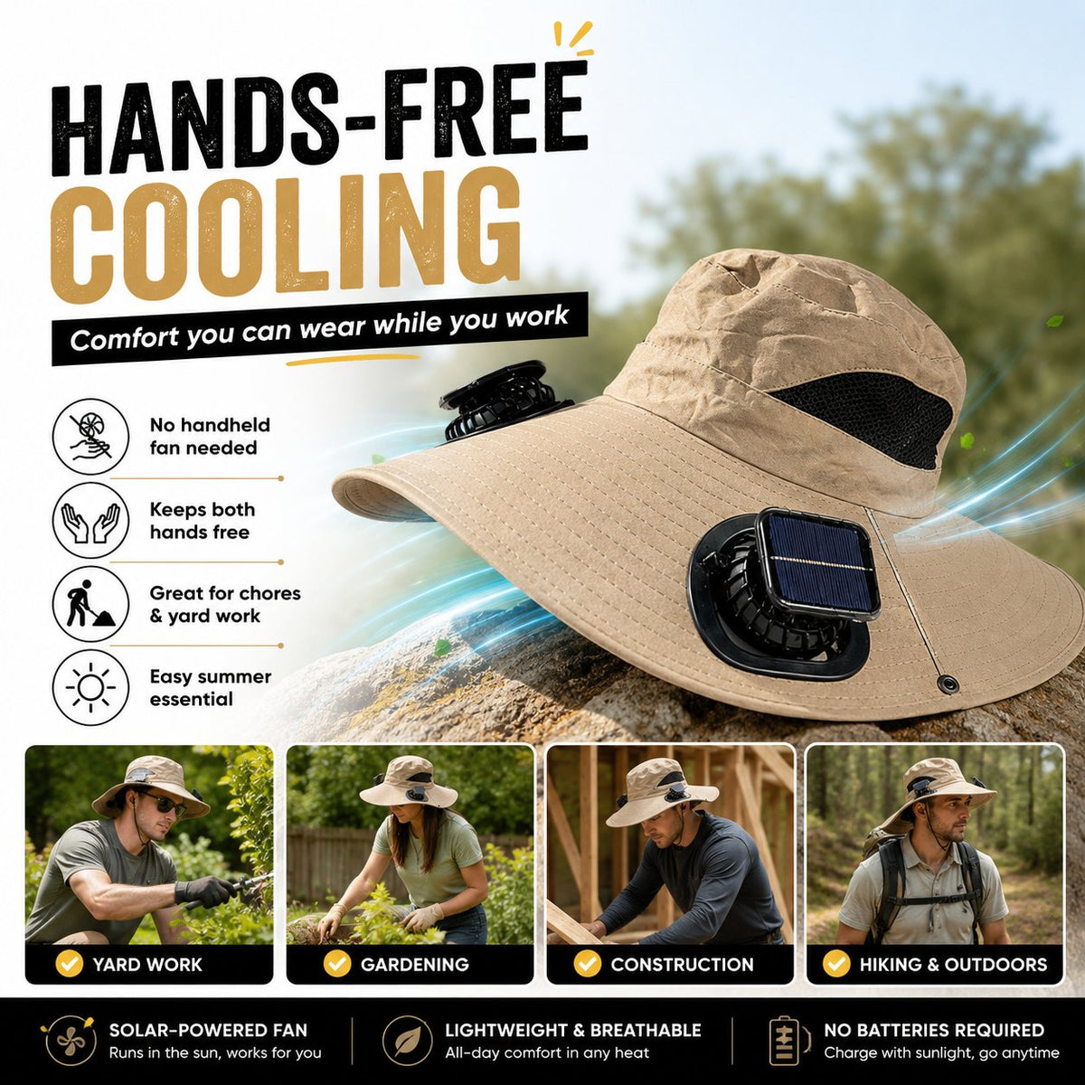 Summer Hot Sale🔥 New Ultralight Solar Fan Sun Hat – Lighter Than a Baseball!