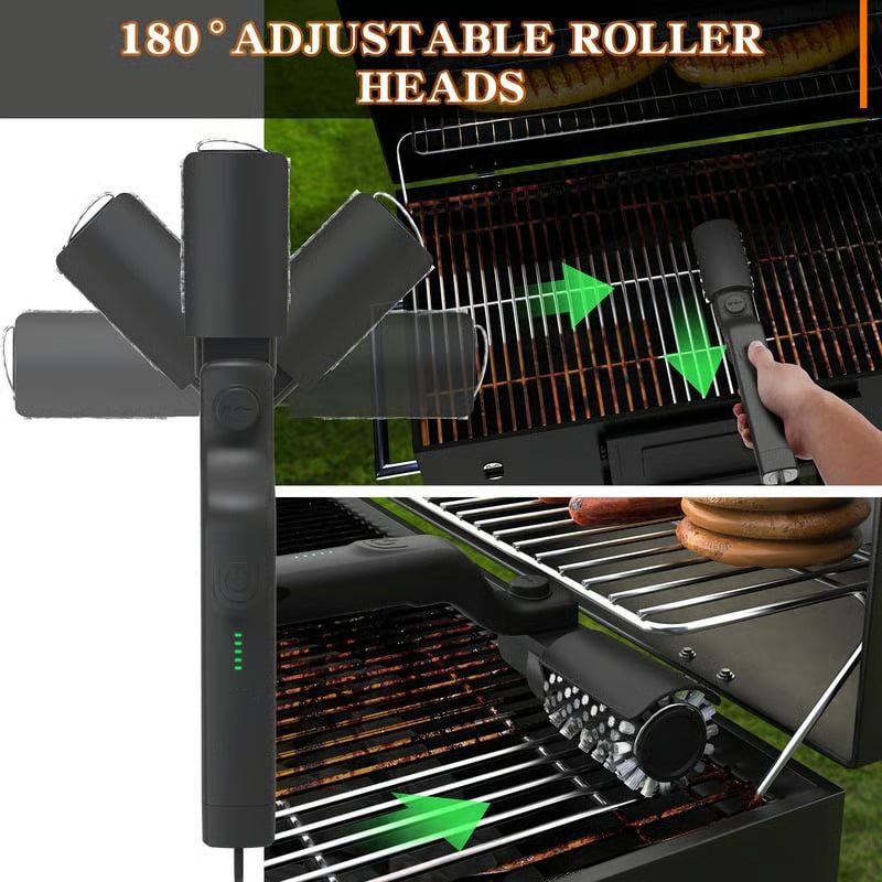Electric BBQ Grill Brush Cordless and Rechargeable Stainless Steel Bristles,Two Cleaning Brushes,Adjustable Angle