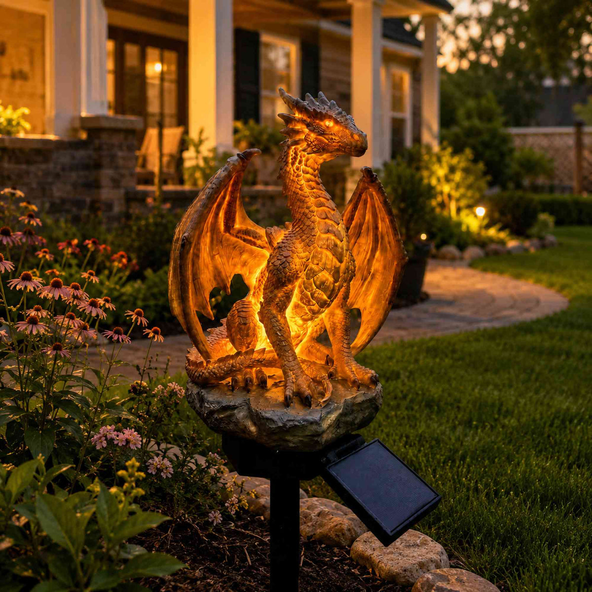 Amethyst Crystal Dragon Solar Garden Light, LED Dragon Statue Outdoor Yard Patio Decor