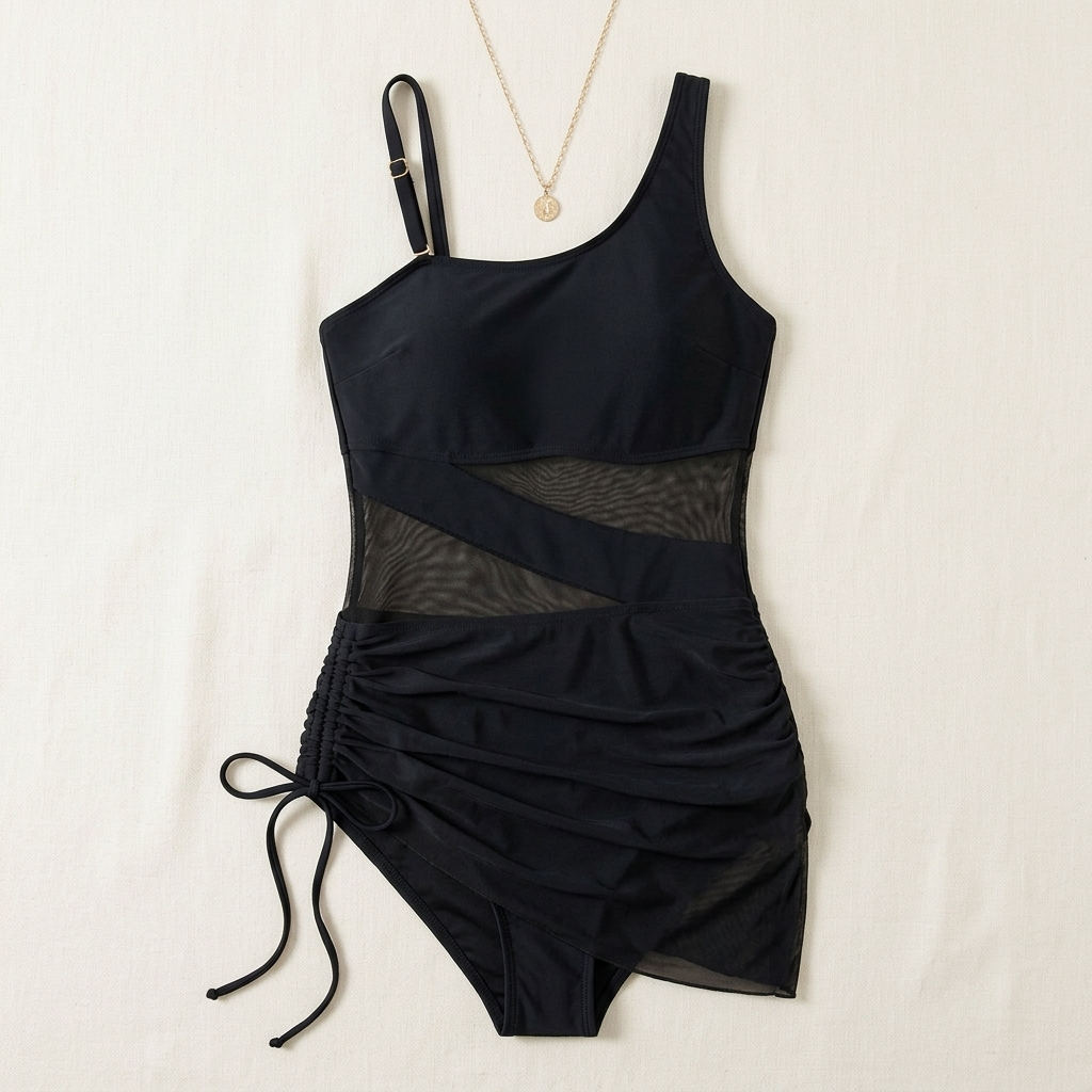 Ruched Mesh One Piece Swimsuit for Women