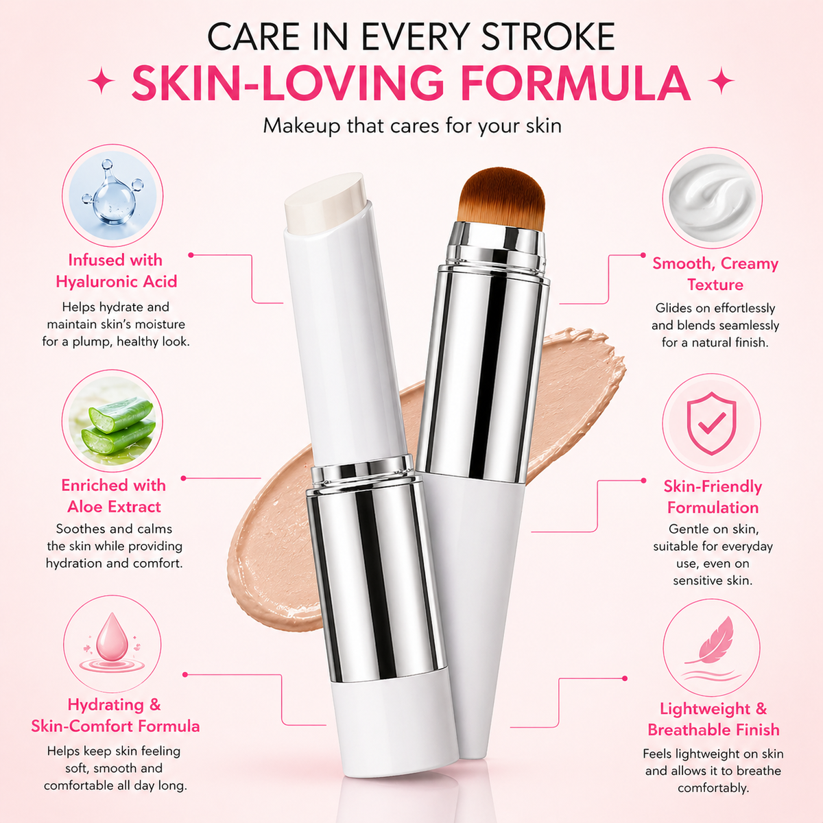 Korean 2‑in‑1 Color‑Changing Foundation Stick with Travel Brush (Get 25% off when you buy two or more.)
