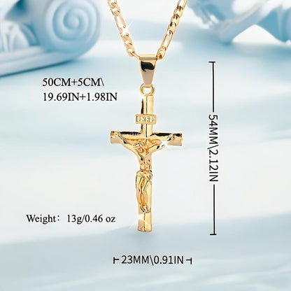 ✝️ 50% OFF NOW! ✨ Gold Crucifix Necklace – Detailed INRI Motif, Adjustable Figaro Chain & Hypoallergenic Finish 💛