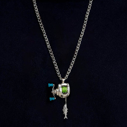 Miniature Fishing Reel Pendant Necklace